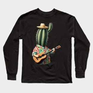 a cactus wearing a hawaiian shirt and playing a ukulele Long Sleeve T-Shirt